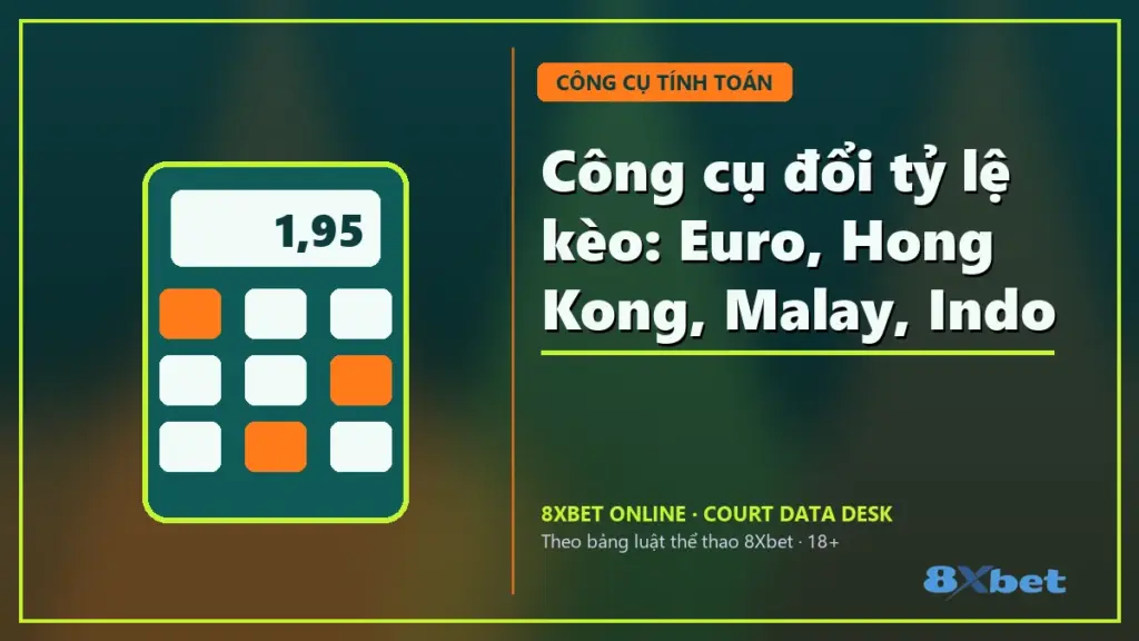 Công cụ đổi tỷ lệ kèo Euro, Hong Kong, Malay, Indo trên thẻ sân bóng xanh mòng két và cam