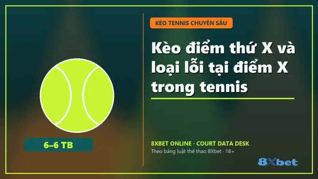 Kèo điểm thứ X và loại lỗi tại điểm X trong tennis trên thẻ sân đấu màu xanh mòng két và cam