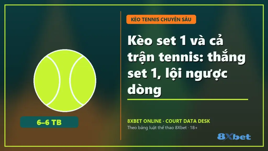 Kèo set 1 và cả trận tennis: thắng set 1, lội ngược dòng trên thẻ sân đấu màu xanh mòng két và cam