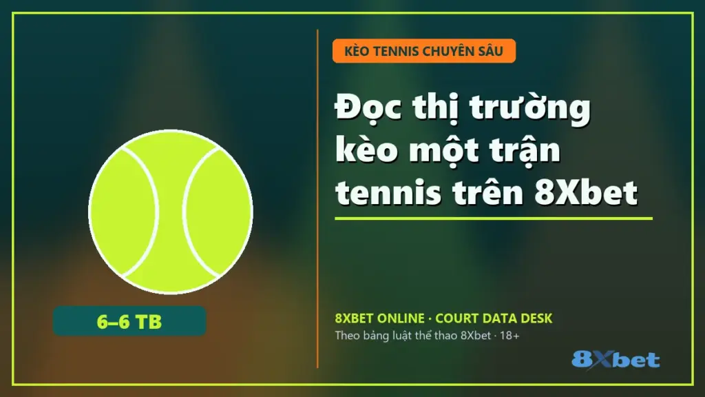 Đọc thị trường kèo một trận tennis trên 8Xbet trên thẻ sân đấu màu xanh mòng két và cam